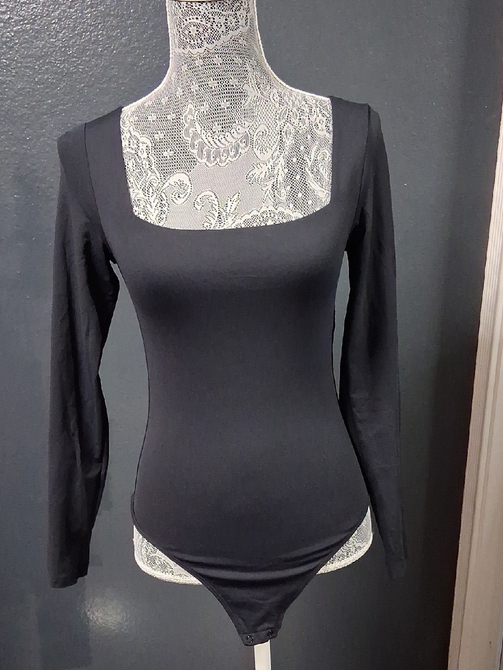 Babaton Black Long-Sleeve Square Neck Bodysuit